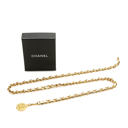 Chanel Gold Plated Medallion Leather Woven Chain Belt