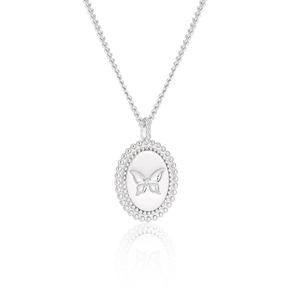Anniversary Oval Butterfly Oval Signet 925 Sterling Silver Necklace