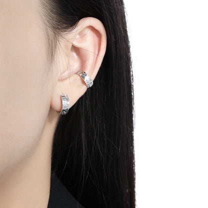 Office Mini Scale Carved 925 Sterling Silver Hoop Earrings