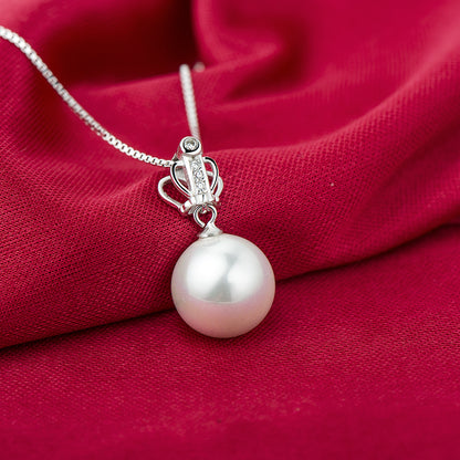 Royal Crown White/Golden Shell Pearl White/Yellow 925 Sterling Silver Pendant