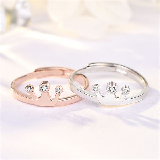 Simple CZ Crown 925 Sterling Silver Adjustable Ring