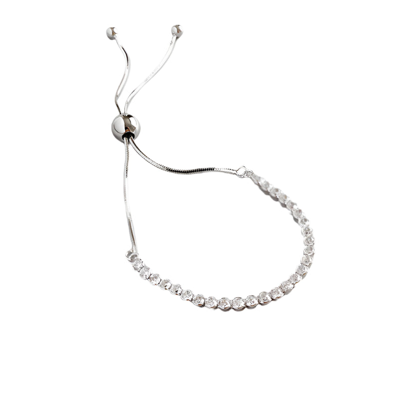 Fashion Simple CZ Beads 925 Sterling Silver Adjustable Bracelet