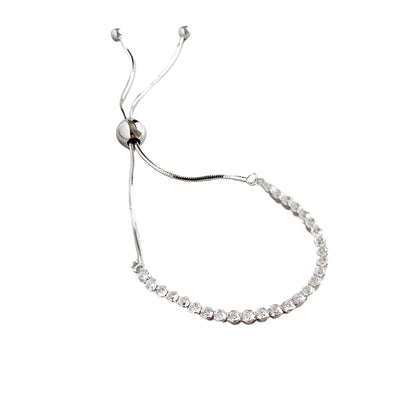 Fashion Simple CZ Beads 925 Sterling Silver Adjustable Bracelet
