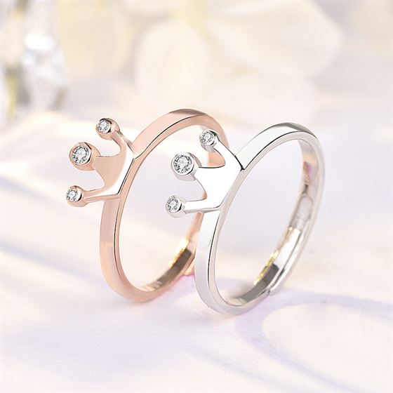 Simple CZ Crown 925 Sterling Silver Adjustable Ring