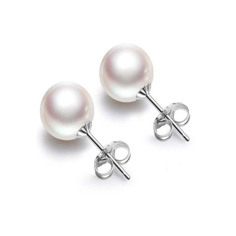 Fashion 925 Sterling Silver White Shell Pearl Concise Studs Earrings