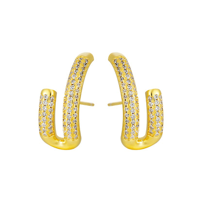 Modern Micro Setting CZ U Shape 925 Sterling Silver Stud Earrings