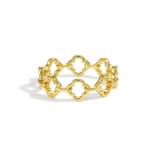 Women Gift Hollow Four Leaf Clover 925 Sterling Silver Adjustable Ring