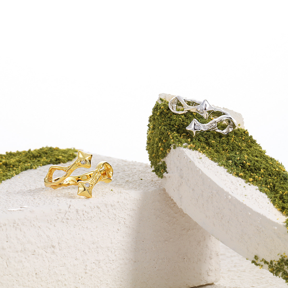 Casual Geometry Hollow Irregular CZ Star 925 Sterling Silver Adjustable Ring