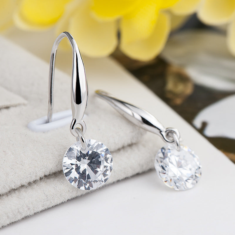 Elegant Round CZ Classic 925 Sterling Silver Dangling Earrings