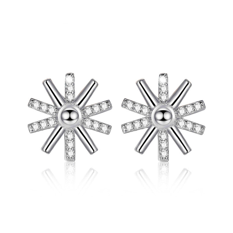 Trendy Sun Flower White/Rose Micro Setting 925 Sterling Silver Studs Earring