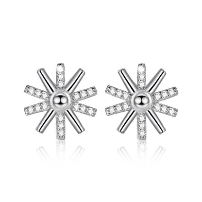 Trendy Sun Flower White/Rose Micro Setting 925 Sterling Silver Studs Earring