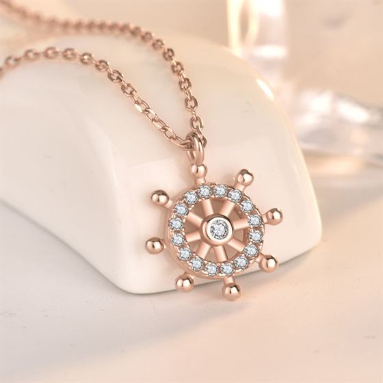 Elegant CZ Rudder Compass 925 Sterling Silver Necklace