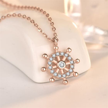 Elegant CZ Rudder Compass 925 Sterling Silver Necklace