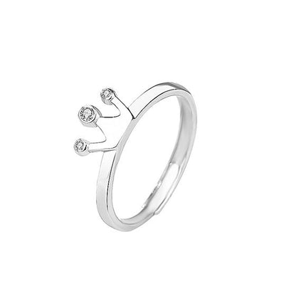 Simple CZ Crown 925 Sterling Silver Adjustable Ring