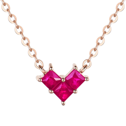 New Square CZ Heart Love 925 Sterling Silver Necklace