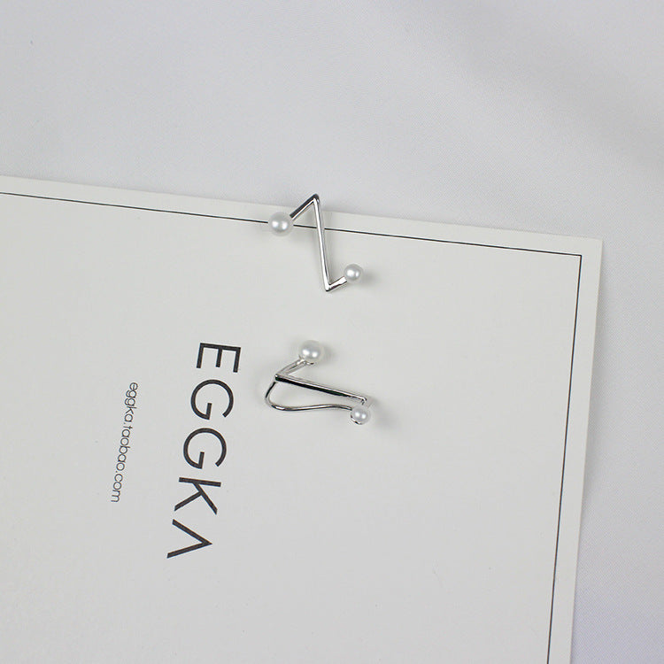 Simple Z Shape Natural Pearl 925 Silver Hoop Earrings