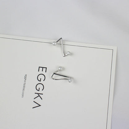 Simple Z Shape Natural Pearl 925 Silver Hoop Earrings