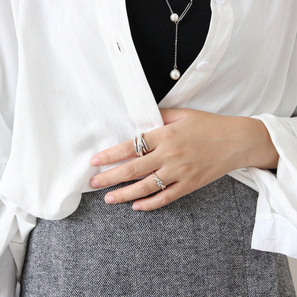 Irregular Multilayer Cross 925 Sterling Silver Adjustable Ring