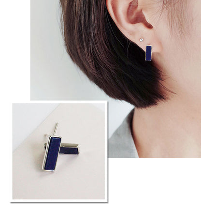 Blue White Created Turquoise 925 Sterling Silver Studs Earrings