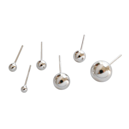 Smooth Round Bead 925 Sterling Silver Studs Earrings