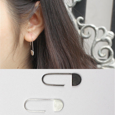 Open Size Black White Clip 925 Sterling Silver Hook Earrings