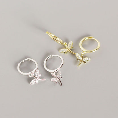 Insect Flying Dragonfly 925 Sterling Silver Hoop Earrings
