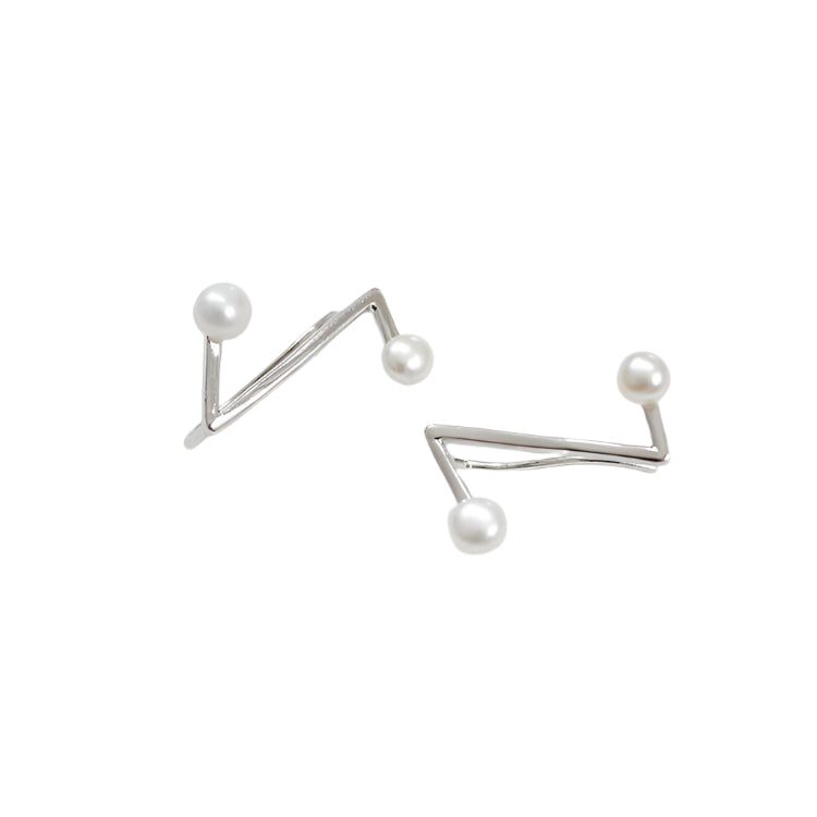 Simple Z Shape Natural Pearl 925 Silver Hoop Earrings