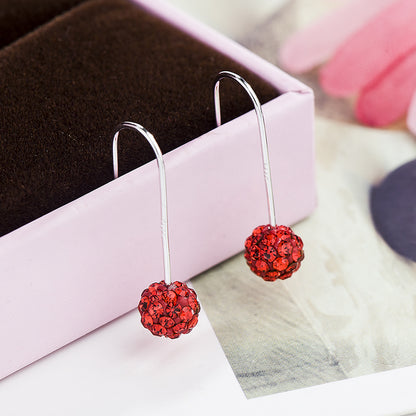 Spherical White/Blue/Red/Green/Pink/Purple/Champagne 925 Silver Hook Earrings
