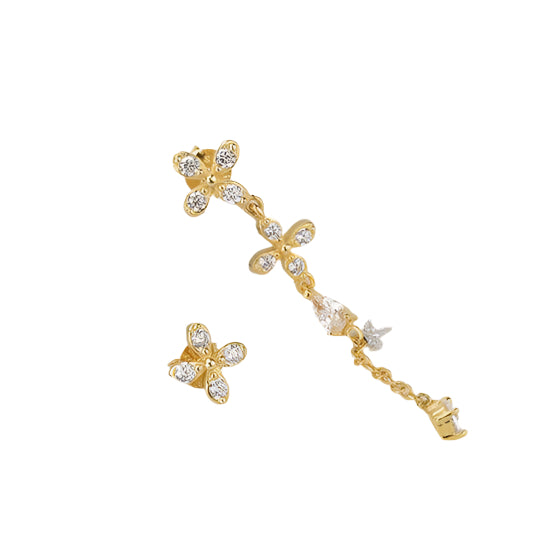 Asymmetry CZ Flowers 925 Sterling Silver Dangling Earrings