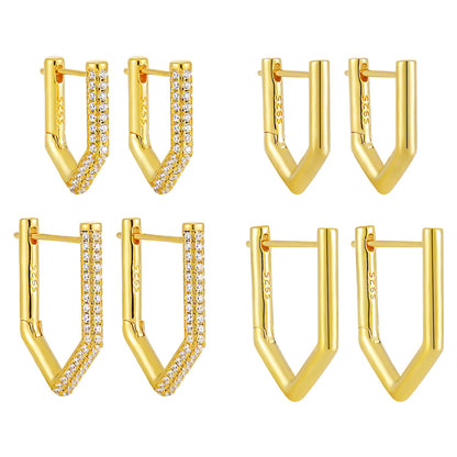 Office CZ Geometry Pentagon 925 Sterling Silver Hoop Earrings