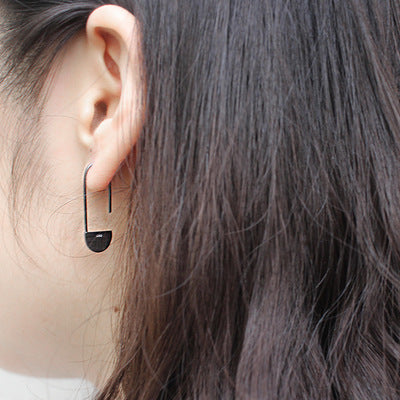 Open Size Black White Clip 925 Sterling Silver Hook Earrings