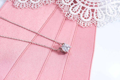 Simple Round Cut White CZ 925 Sterling Silver Pendant Women