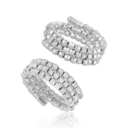 Fashion Irregular Triple Layers Rhombus Beads 925 Sterling Silver Adjustable Ring