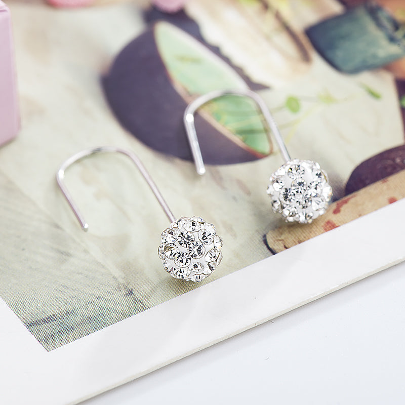 Spherical White/Blue/Red/Green/Pink/Purple/Champagne 925 Silver Hook Earrings