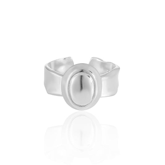 Women Fashion Geometry Oval 925 Sterling Silver Adjustable Ring