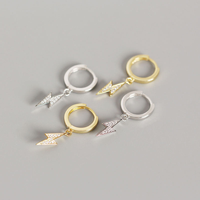 Fashion CZ Lightning 925 Sterling Silver Hoop Earrings