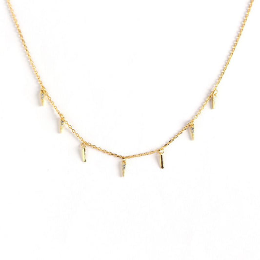 Women CZ Sticks Tassels 925 Sterling Silver Necklace