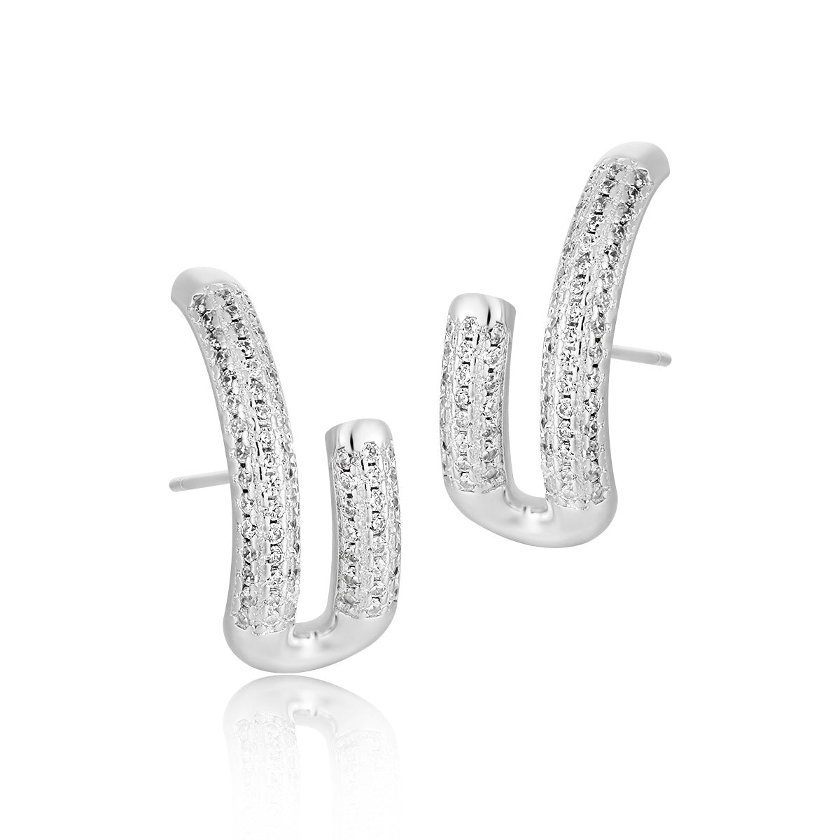 Modern Micro Setting CZ U Shape 925 Sterling Silver Stud Earrings