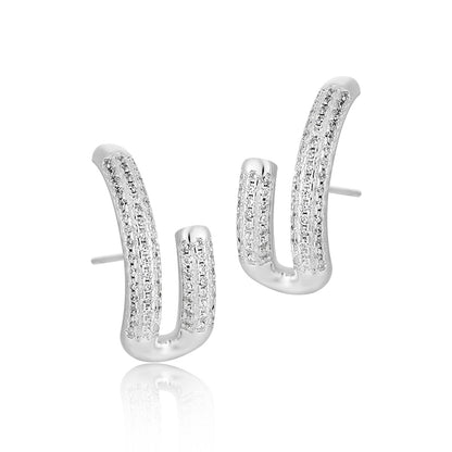 Modern Micro Setting CZ U Shape 925 Sterling Silver Stud Earrings