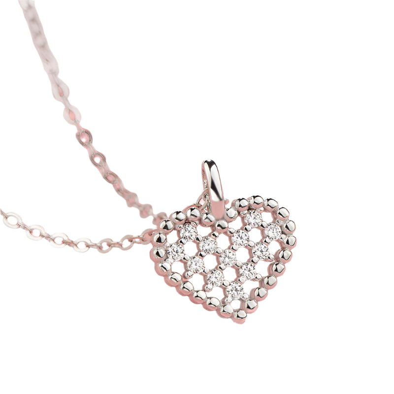 Honey Moon Hollow CZ Heart 925 Sterling Silver Necklace