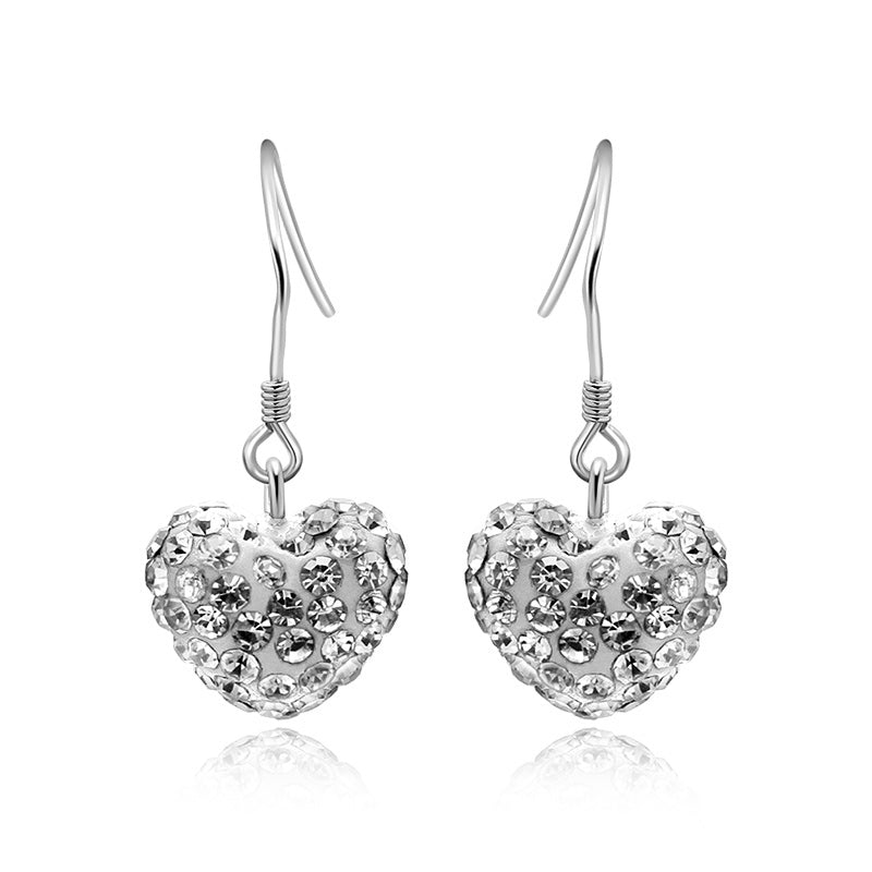 Trendy Elegant Heart Romantic Love White 925 Sterling Silver Hook Earrings Women