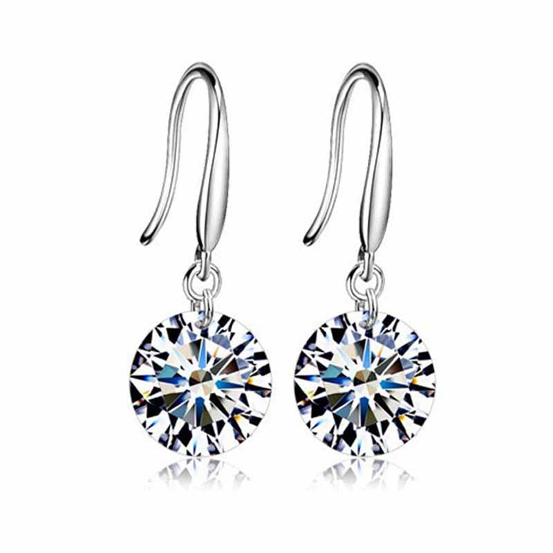 Elegant Round CZ Classic 925 Sterling Silver Dangling Earrings