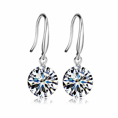 Elegant Round CZ Classic 925 Sterling Silver Dangling Earrings