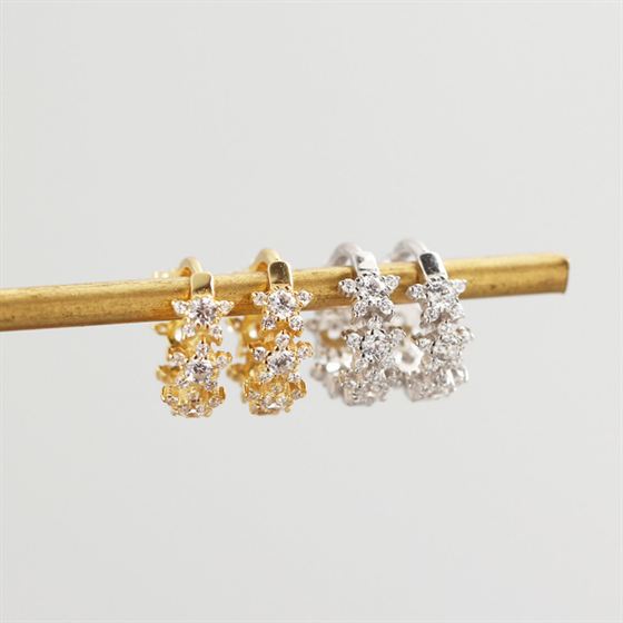 Geometry CZ Stars 925 Sterling Silver Huggie Hoop Earrings