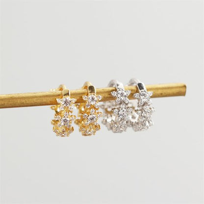 Geometry CZ Stars 925 Sterling Silver Huggie Hoop Earrings