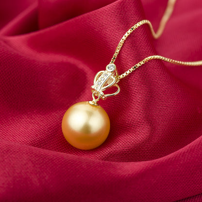 Royal Crown White/Golden Shell Pearl White/Yellow 925 Sterling Silver Pendant
