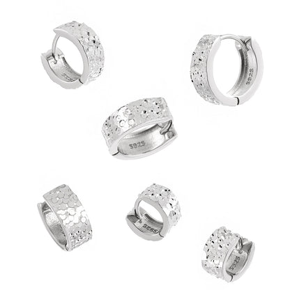 Office Mini Scale Carved 925 Sterling Silver Hoop Earrings