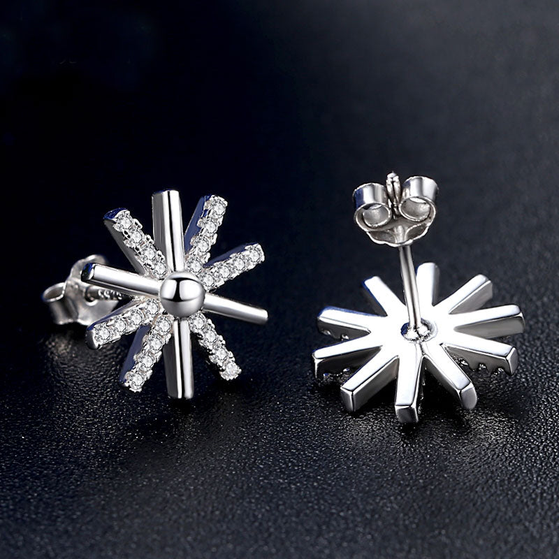 Trendy Sun Flower White/Rose Micro Setting 925 Sterling Silver Studs Earring