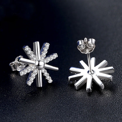 Trendy Sun Flower White/Rose Micro Setting 925 Sterling Silver Studs Earring