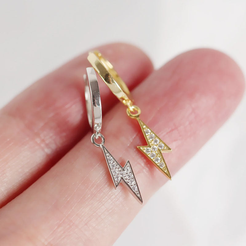 Fashion CZ Lightning 925 Sterling Silver Hoop Earrings
